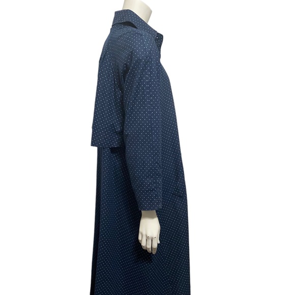 AQUASCUTUM Vintage Blue White Polka Dot H.M. Queen Elizabeth Trench Long Coat XL - Picture 9 of 12